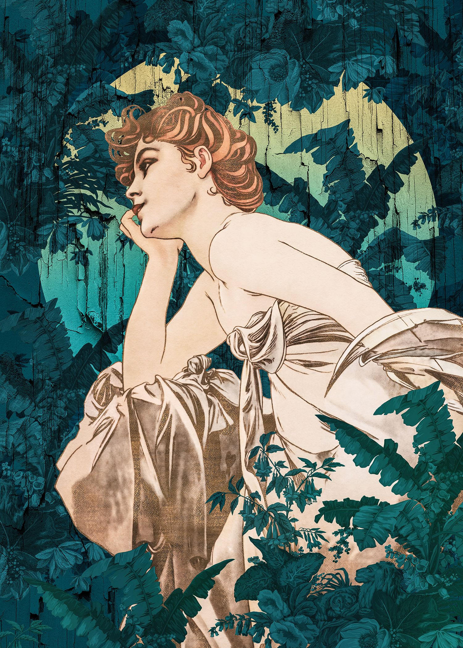 FOTOTAPETE Jugendstil 200 x 280 cm - Grün, Papier (200/280cm) - Sanders & Sanders