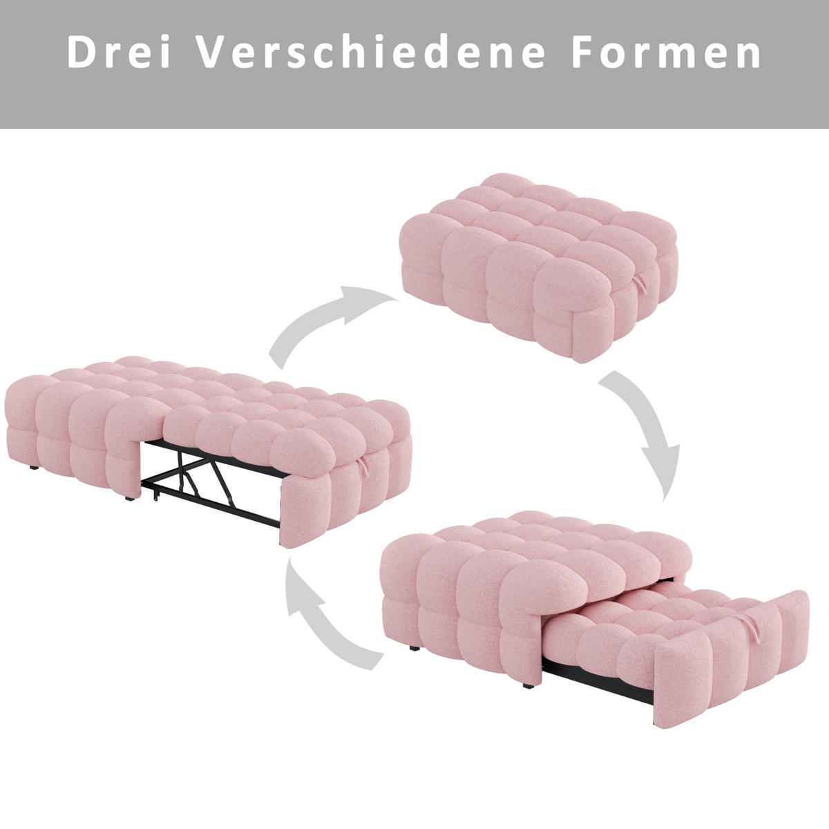 BETT 183/76/42 cm Rosa aus Teddy mit 2-in-1-Funktion - Rosa, Textil (70/180cm) - OKMYHOME