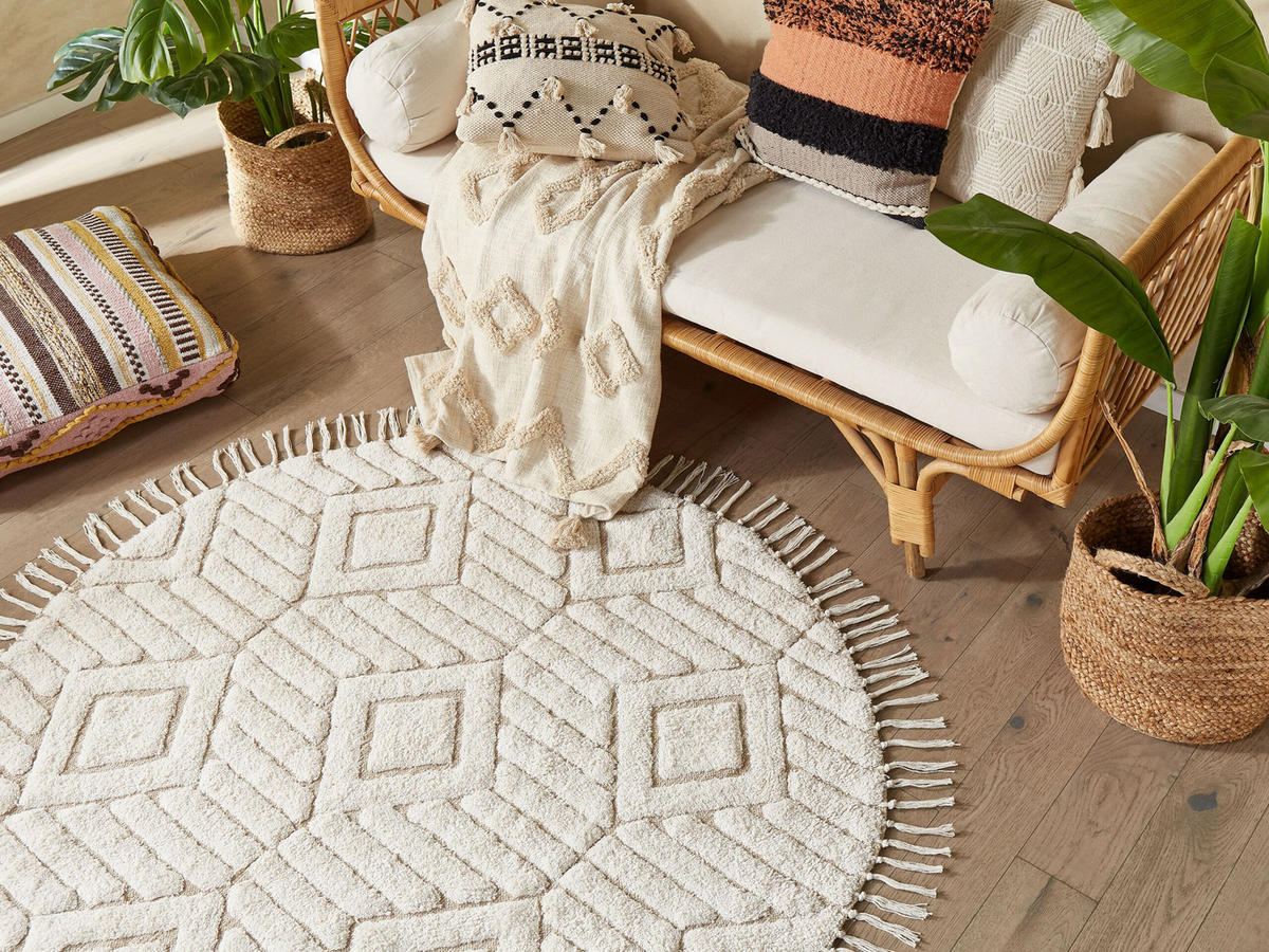 TEPPICH geflochten Horasan 140/140 cm - Beige, Textil (140/140cm) - Beliani