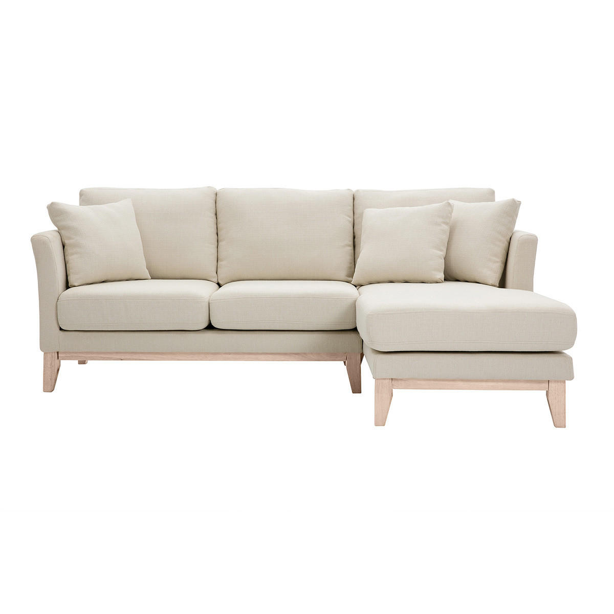 ECKSOFA Rechts 4-Sitzer Stoff Beige Abnehmbar Holz OSLO - Beige, Textil (130/192cm) - Miliboo