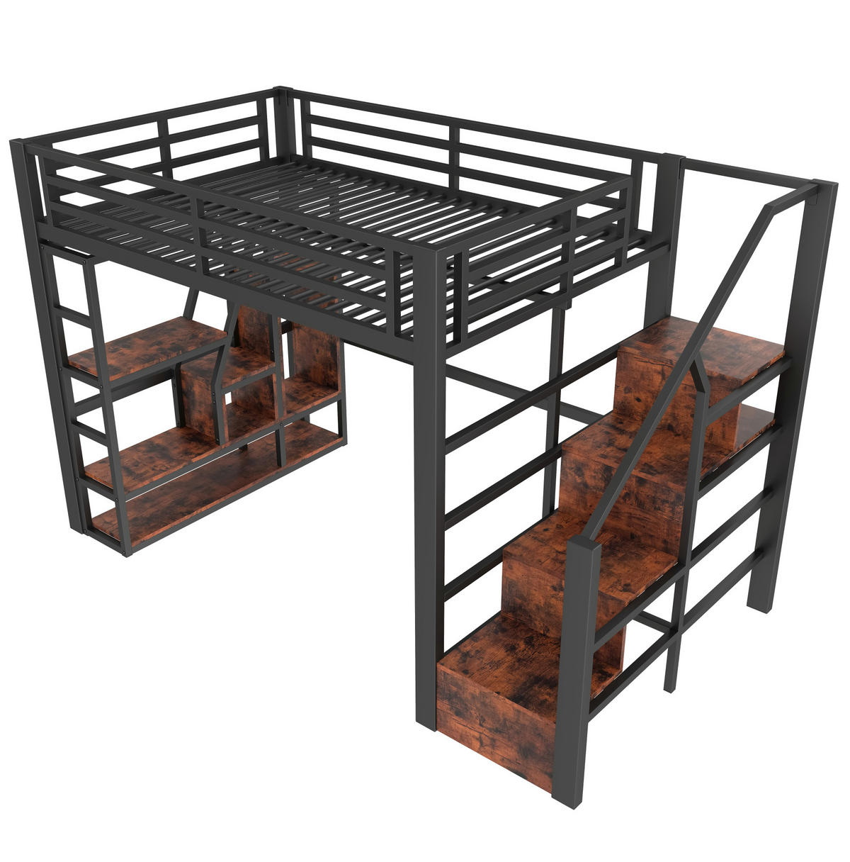 HOCHBETT 140/200 cm Schwarz aus Metall und MDF mit LED-Lichtleiste - Schwarz, Holzwerkstoff (140/200cm) - OKMYHOME