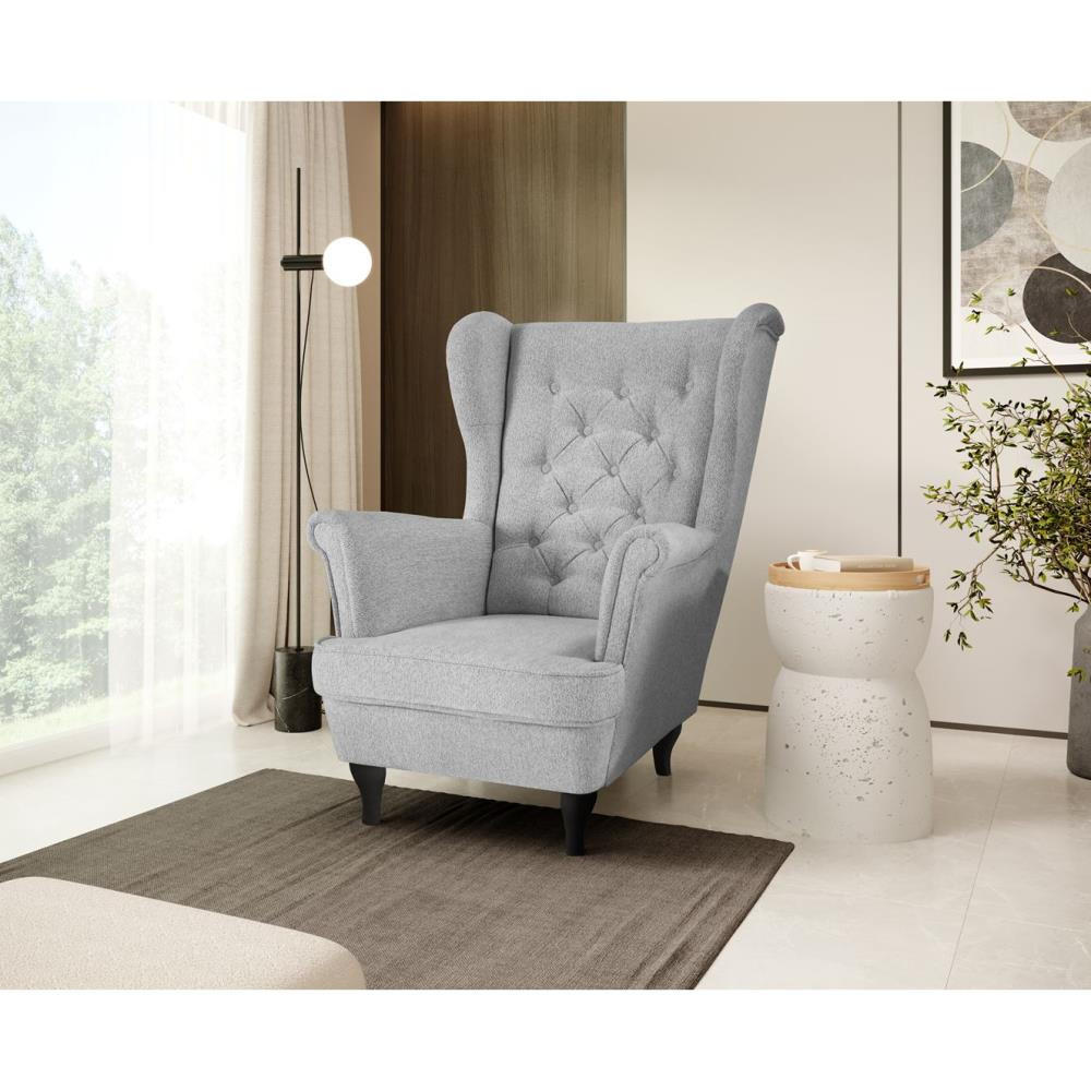 CHESTERFIELD-SESSEL Falco hellgrau mit Wenge Holzbeinen - Silberfarben, Holz/Textil (82/102/92cm) - Beautysofa