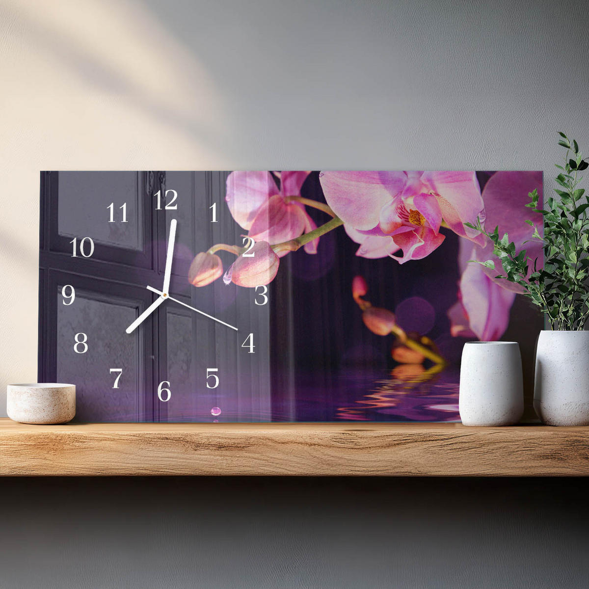 WANDUHR 60x30 cm - Feuerblume - Lila, Glas (60/30/0.4cm) - TULUP
