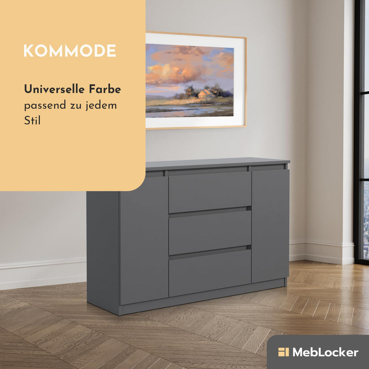 KOMMODE mit 3 Schubladen 2 Schranktüren 120 cm Anthrazit - Anthrazit, Holzwerkstoff (120.4/78.2/39cm) - MebLocker