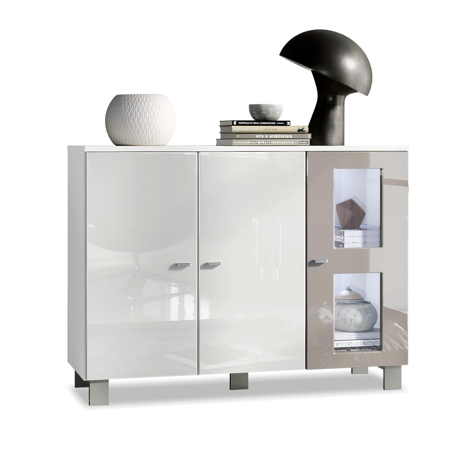 SIDEBOARD Denjo Tür in Sandgrau Hochglanz - Sandfarben, Holzwerkstoff (107/81/35cm) - Vladon