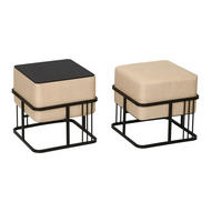 SADA STOLIČEK 2 KS. Tas - černá/béžová, kov/kompozitní dřevo (38/38/38cm) - [en.casa]