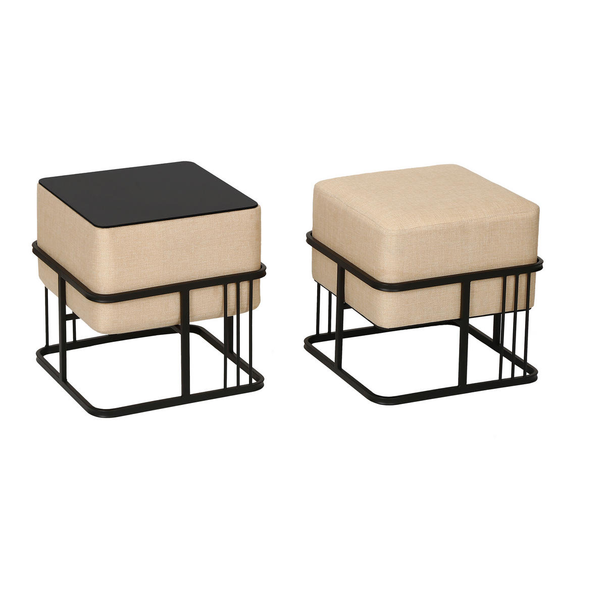 SADA STOLIČEK 2 KS. Tas - černá/béžová, kov/kompozitní dřevo (38/38/38cm) - [en.casa]