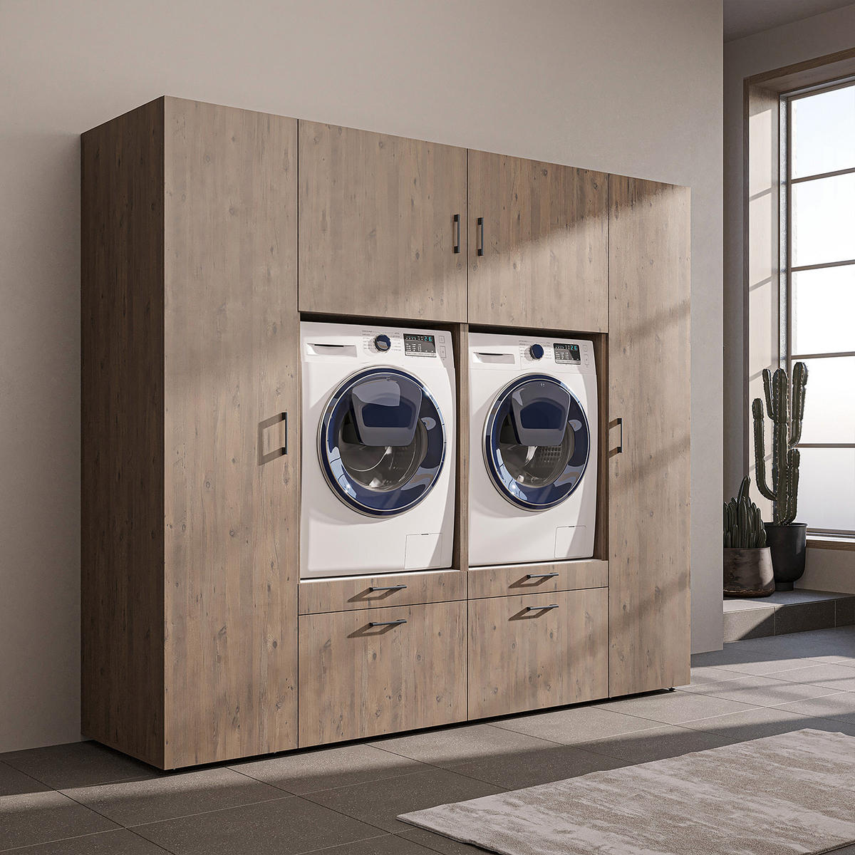 WASCHMASCHINENSCHRANK Serie 2 224cm Breit, 205cm Hoch - Eichefarben, Holzwerkstoff (224/205/67cm)