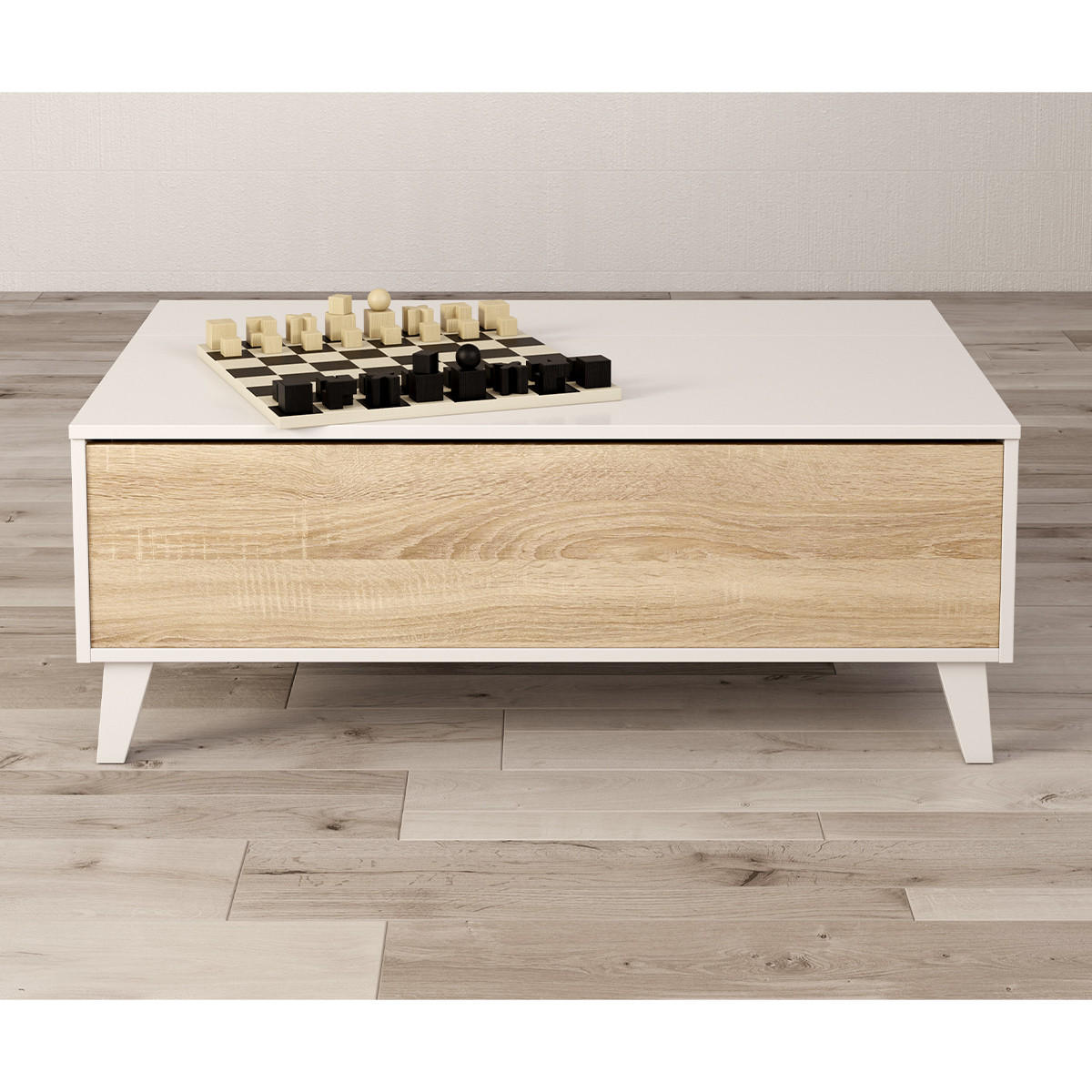 COUCHTISCH mit teilweise hochklappbarer Tischplatte L100 cm - Zaiken Plus - Weiß, Holzwerkstoff (100/68/38cm) - Calicosy