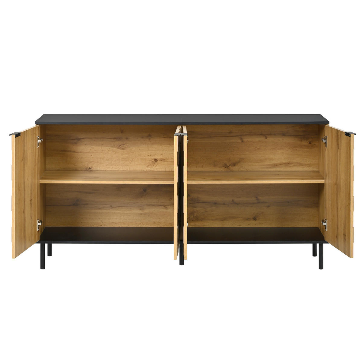SIDEBOARD aus Spanplatte 160x35x80,5 cm Natur/Schwarz mit 2 Türen, festen Fächern und Mosaikfront - Naturfarben, Holzwerkstoff (160/80/35cm) - Modfu