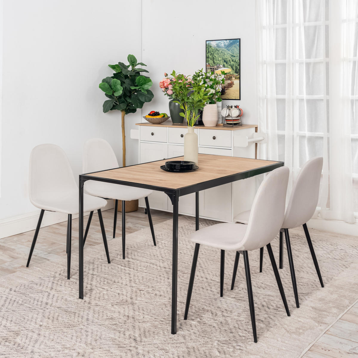 ESSTISCH aus Holz 120x75 mit schwarzem Metallrahmen - Beige, Holz/Metall (120/75/75cm) - Urban Meuble