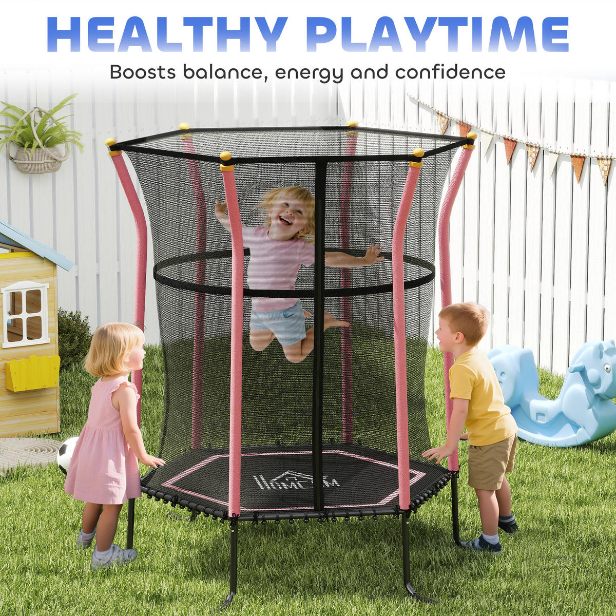KINDER Trampolin Ø163,5 cm, Trampolin für Kinder 3-10 Jahre, Gartentrampolin - Rosa, Kunststoff/Metall (163.5/163.5cm) - HOMCOM