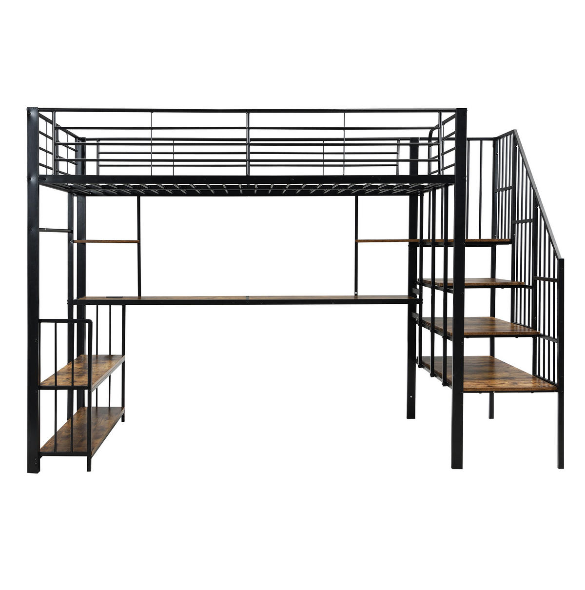 HOCHBETT mit Handlauf, Ladeanschluss, Kleiderbügel und Ablagefläche, 120/200 cm - Schwarz, Metall (120/200cm) - MIVRAY