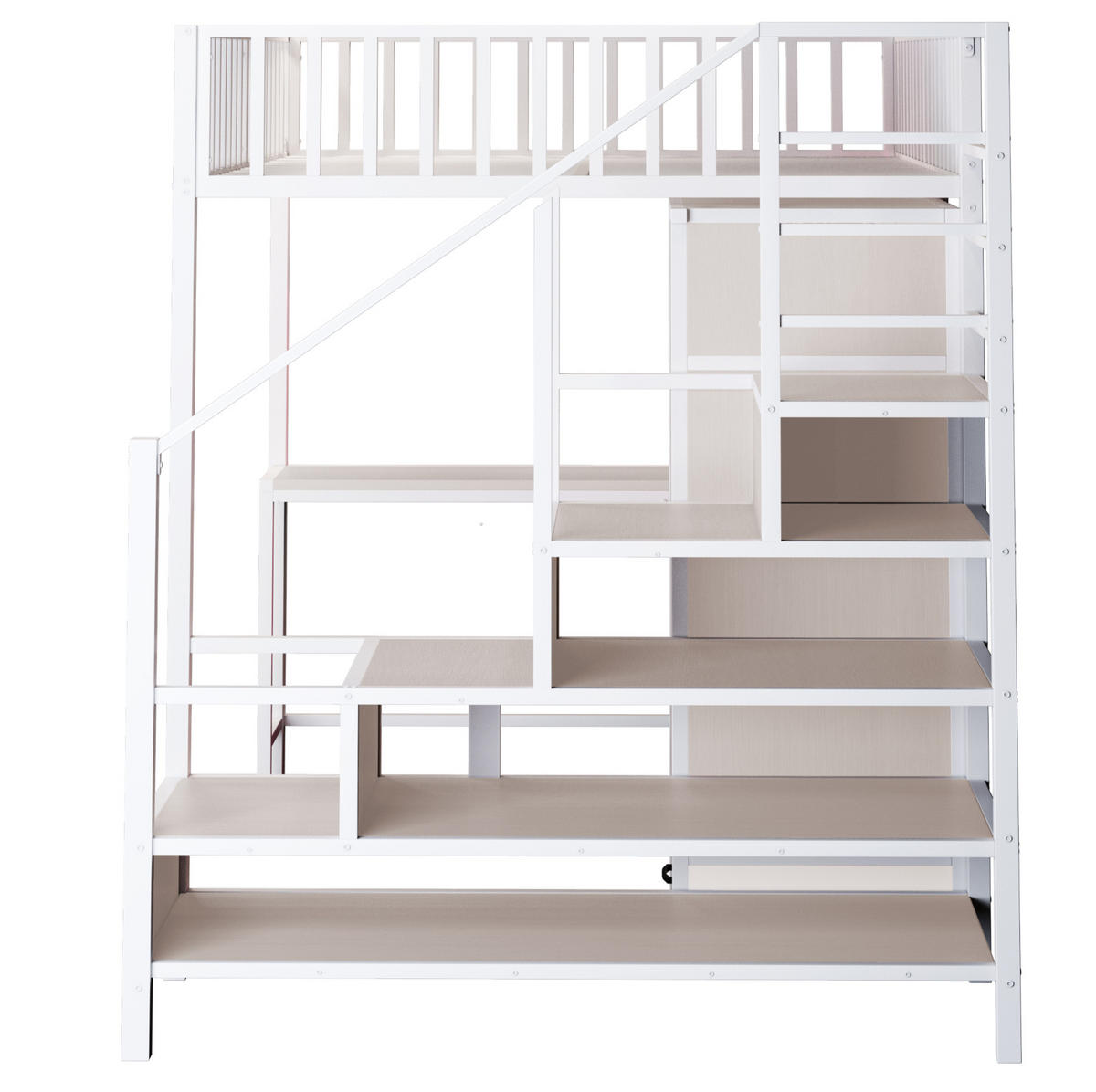 HOCHBETT 140/200 cm Weiß aus Metall mit Schreibtisch - Weiß, Metall (140/200cm) - OKMYHOME