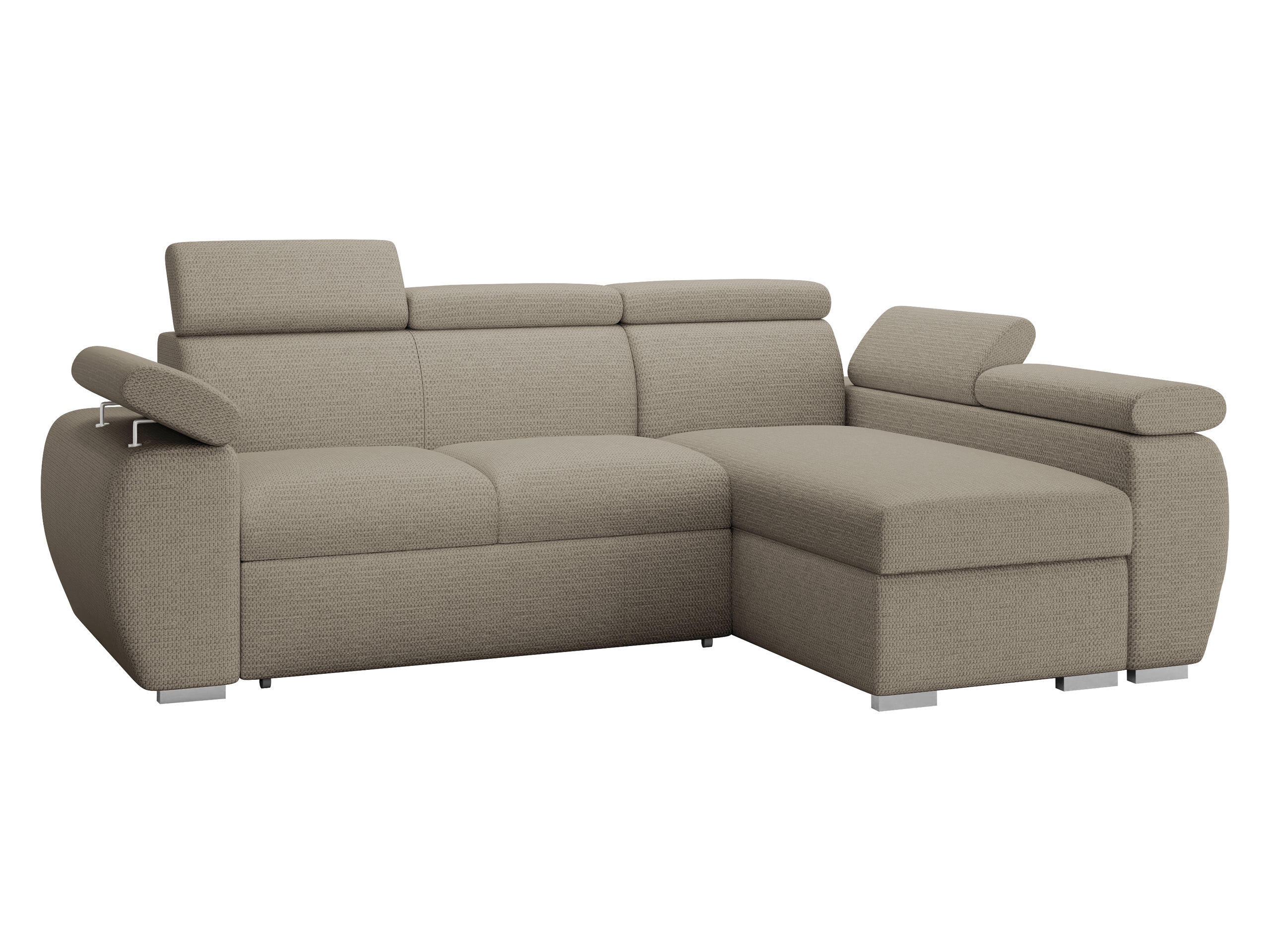 ECKSOFA Boston Mini, Seite: Rechts - 2R+LC - Chromfarben/Hellbraun, Holz/Textil (255/170cm) - MIRJAN24