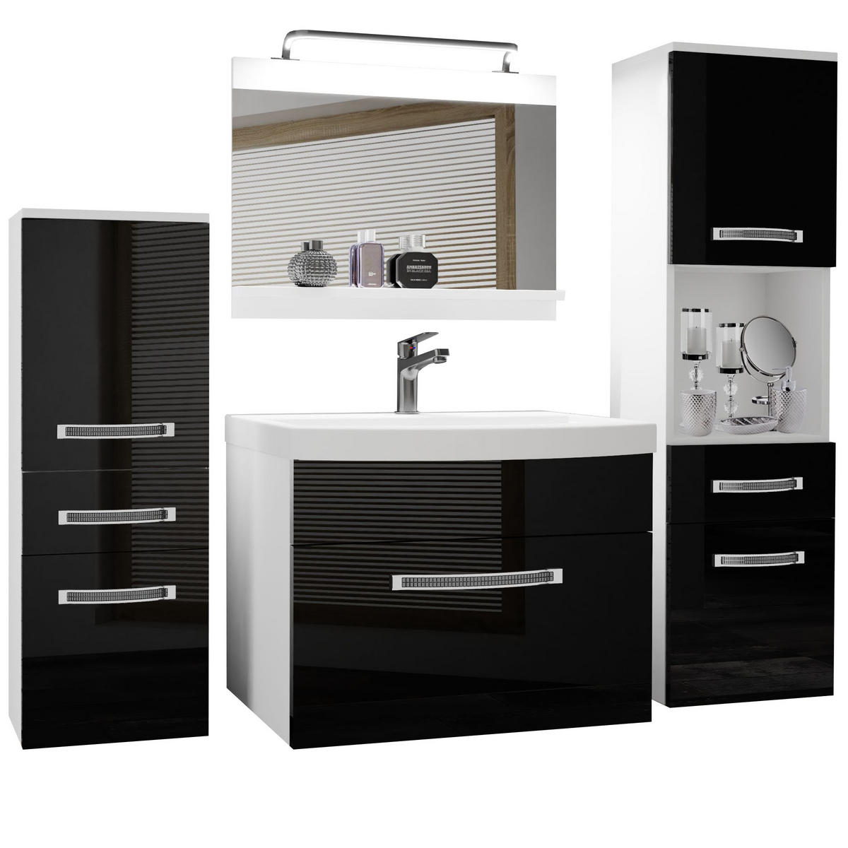 BADMÖBEL Badezimmer Schwarz Glänzend - Schwarz, Holz (140/113/40cm) - B BELINI GROUP