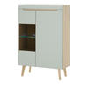 HIGHBOARD Pistazie grün, Eiche, skandinavisch 90 x 134 cm, Vitrine mit Soft-Close-Funktion - Eichefarben/Pastellgrün, Glas/Holz (90/134/40cm) - Furn.Design