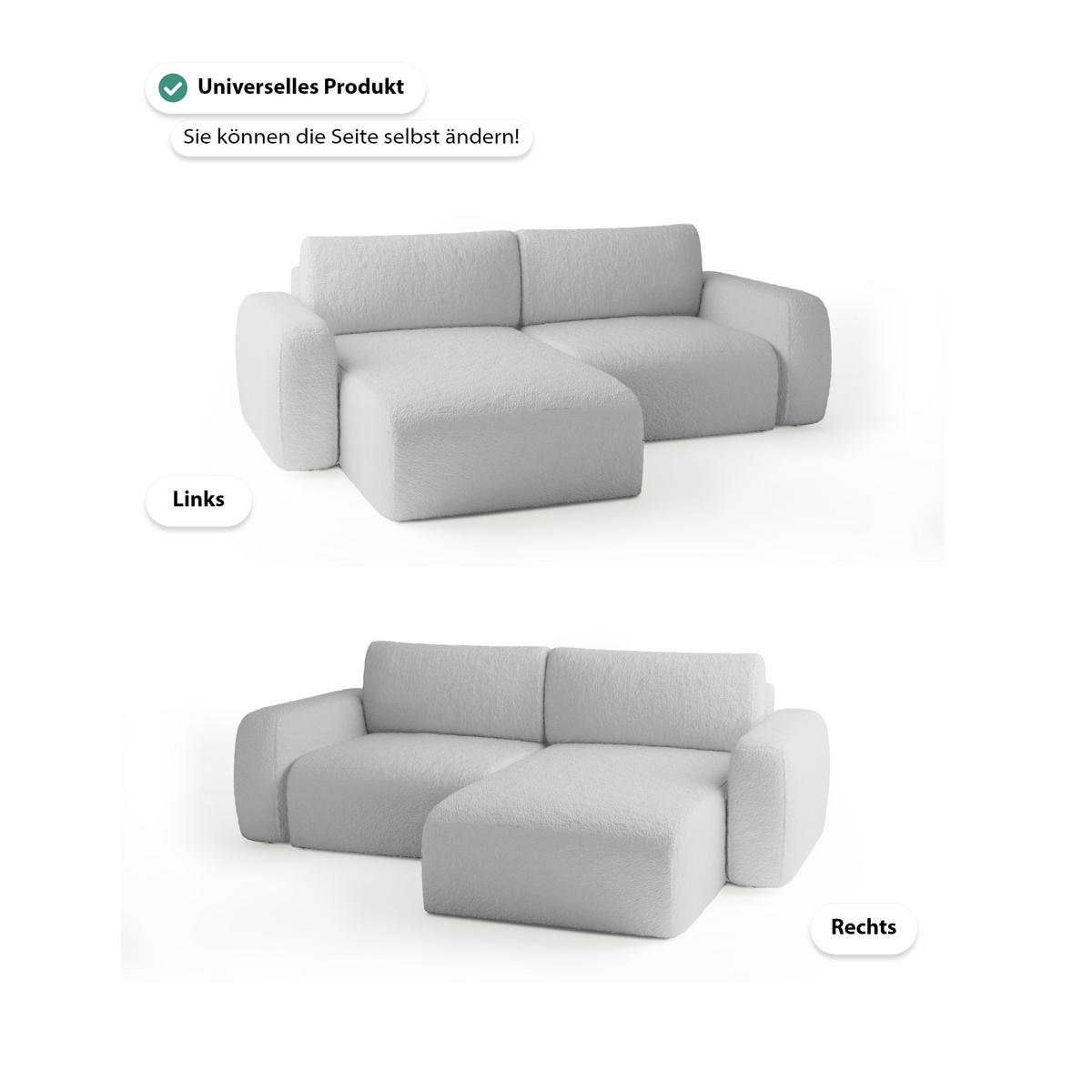 ECKSOFA Varde mini Universelle Silber (Anthology 15) - Grau, Textil (148/257cm) - Fedve