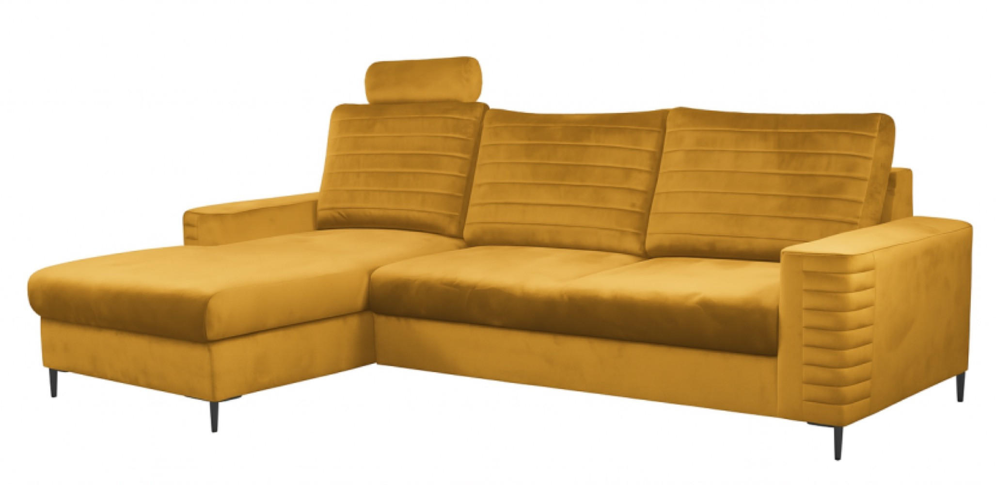 ECKSOFA Muskat Gelb OLI Ausziehbar Mit Kopfstütze Und Bettkasten Links - Goldfarben/Orange, Textil (253/165cm) - Sepro Meble