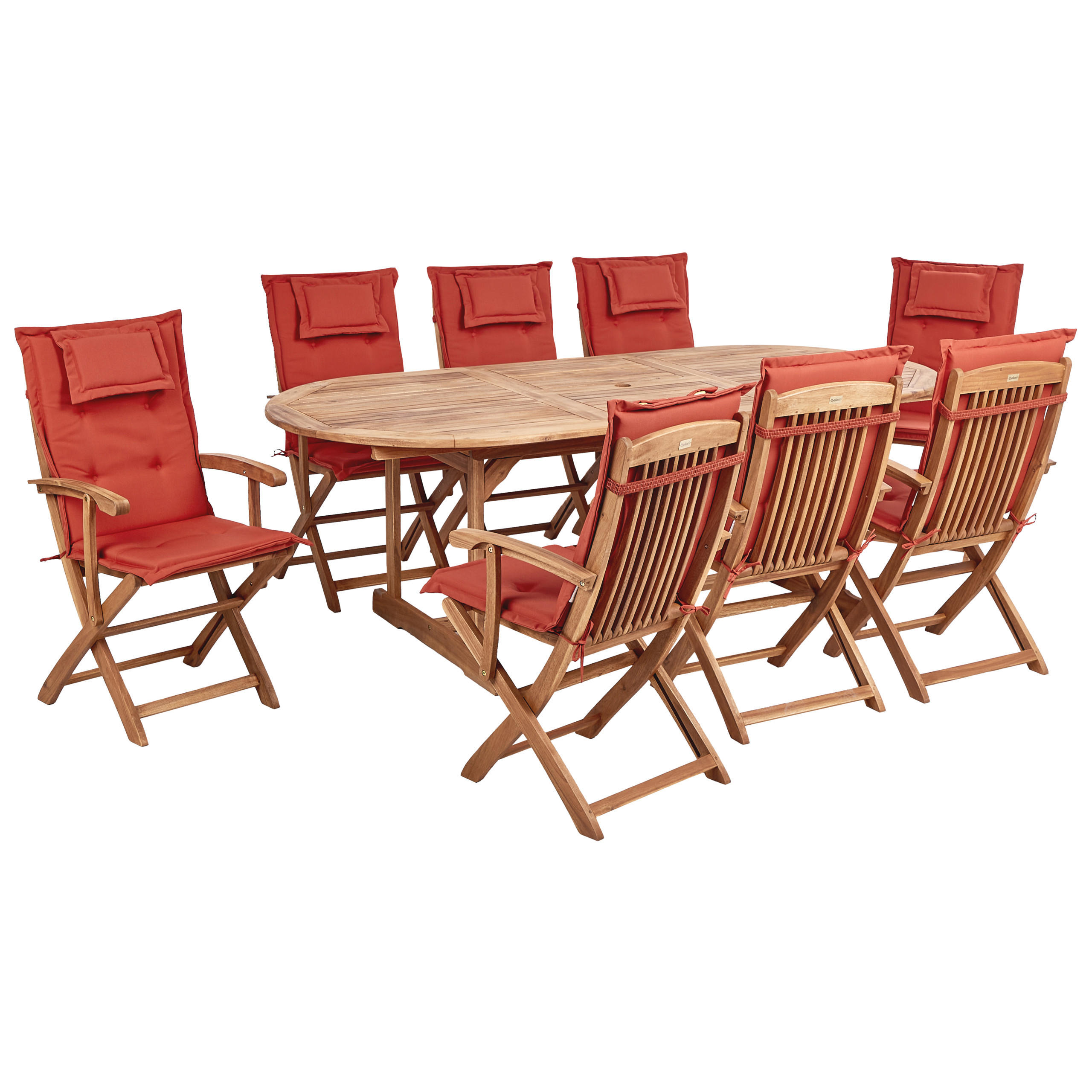 SET VRTNIH STOLOVA 8-sjed svijetli boja drva Maui II - svijetlo smeđa/crvena, drvo - Beliani