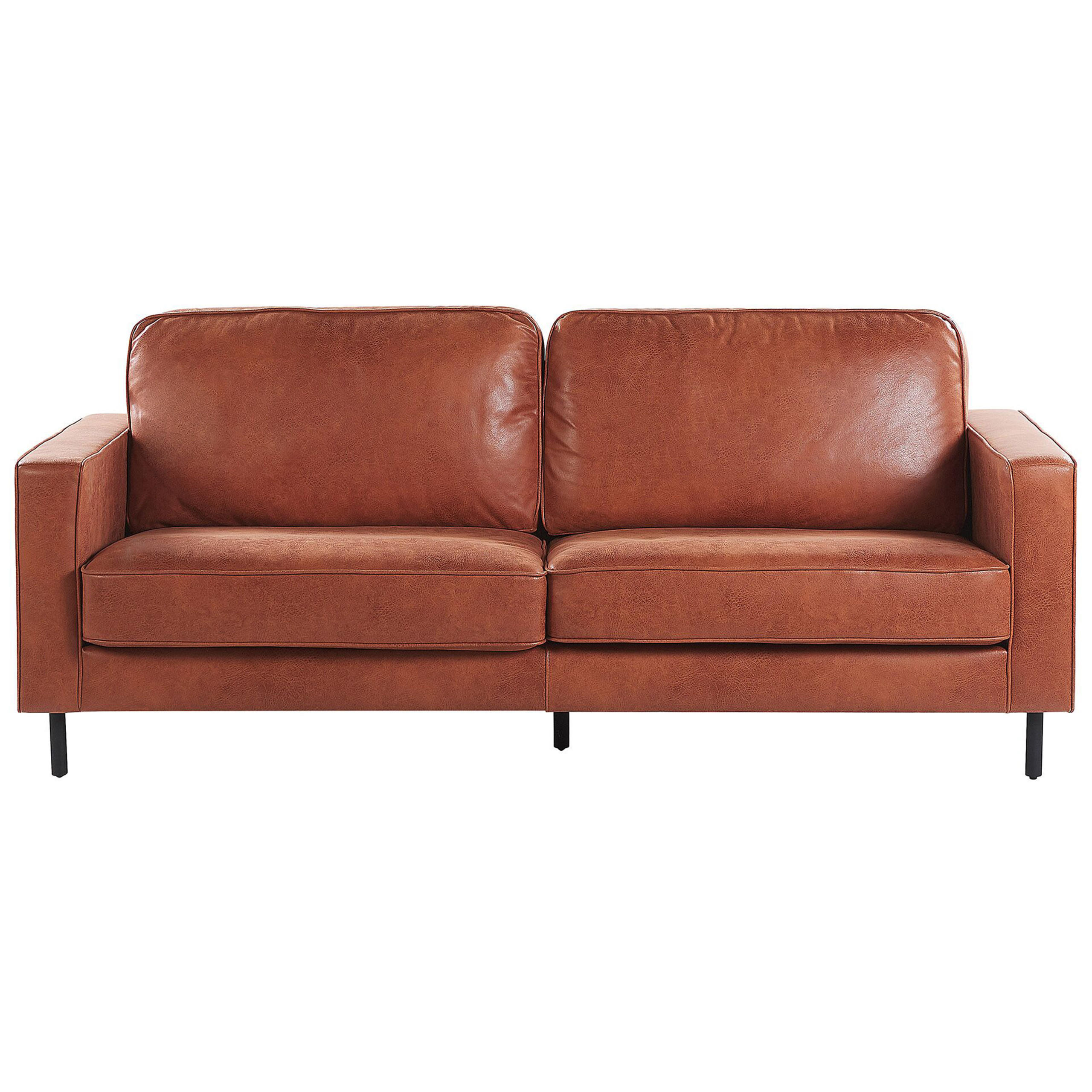 3-SITZER-SOFA Kunstleder Braun Savalen - Cognac/Goldfarben, Textil (204/87/91cm) - Beliani