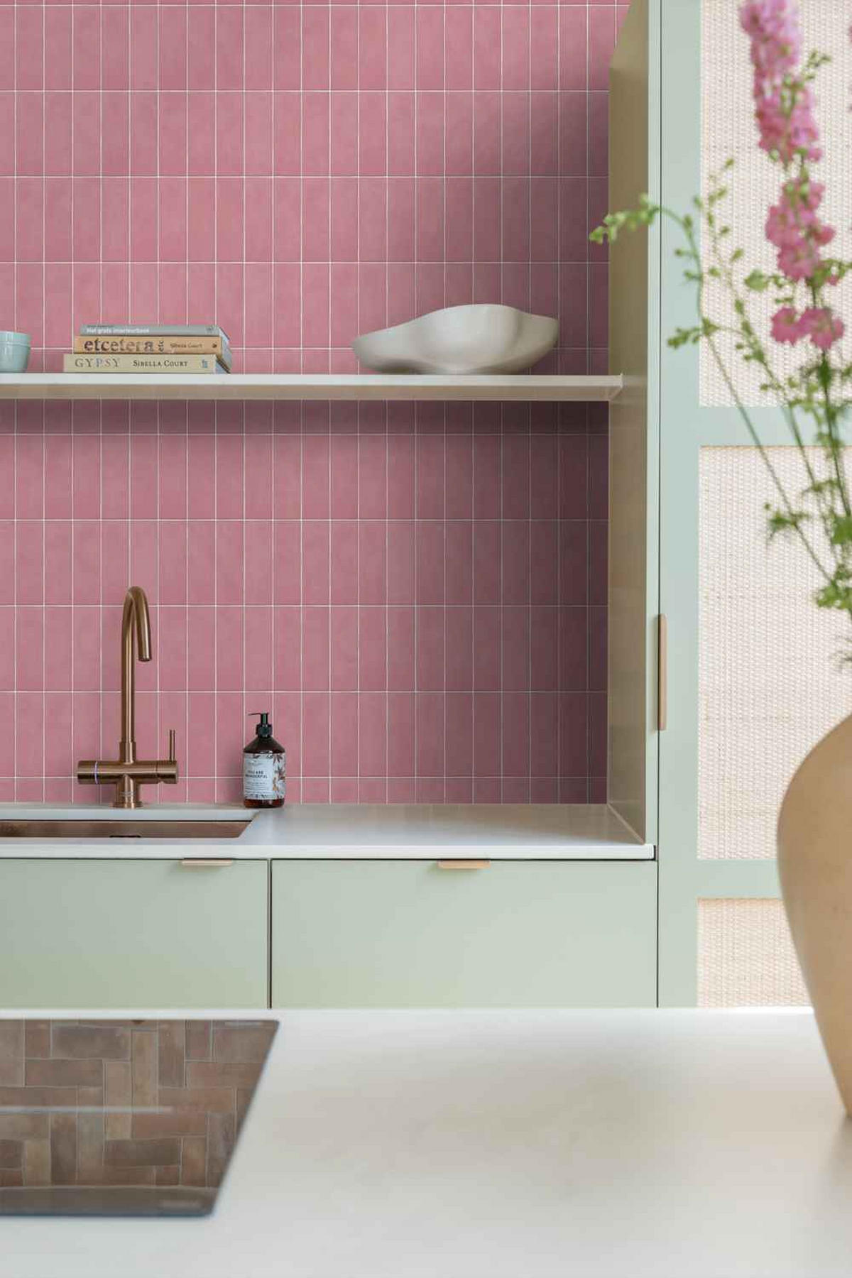 TAPETE Fliesenmuster 50 x 900 cm - Pink, Papier (50/900cm) - ESTAhome