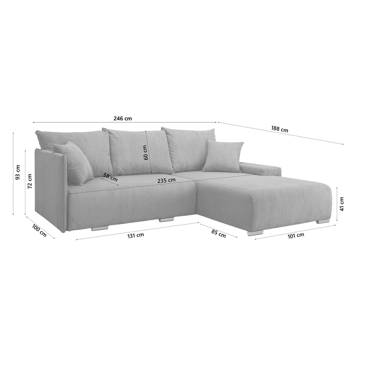ECKSOFA TRAWANGA L mit Schlaffunktion, Grau - Grau, Textil (246/188cm) - Fedve
