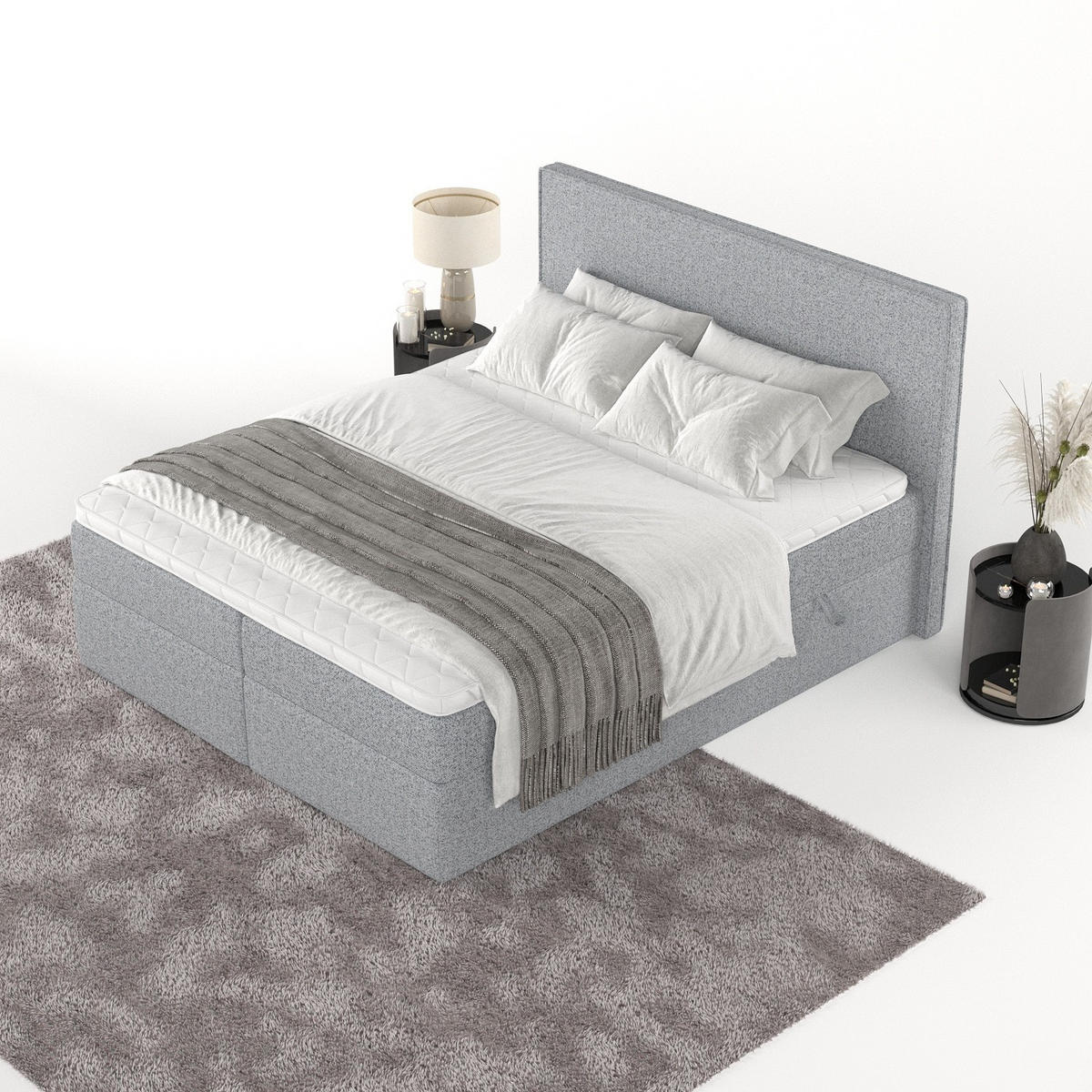 BOXBETT Nuvia 140/200 cm Grau im Riva Stoff - Schwarz/Grau, Holz/Holzwerkstoff (140/200cm) - AltaBeds