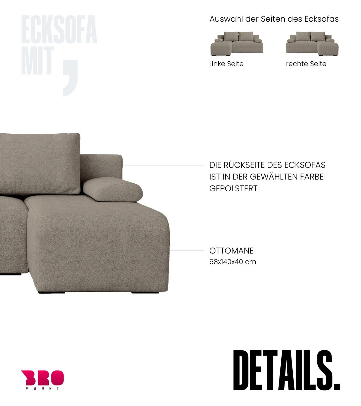 ECKSOFA Ernest mit Schlaffunktion Braun Bouclé - Braun, Textil (200/145cm) - Bromarkt