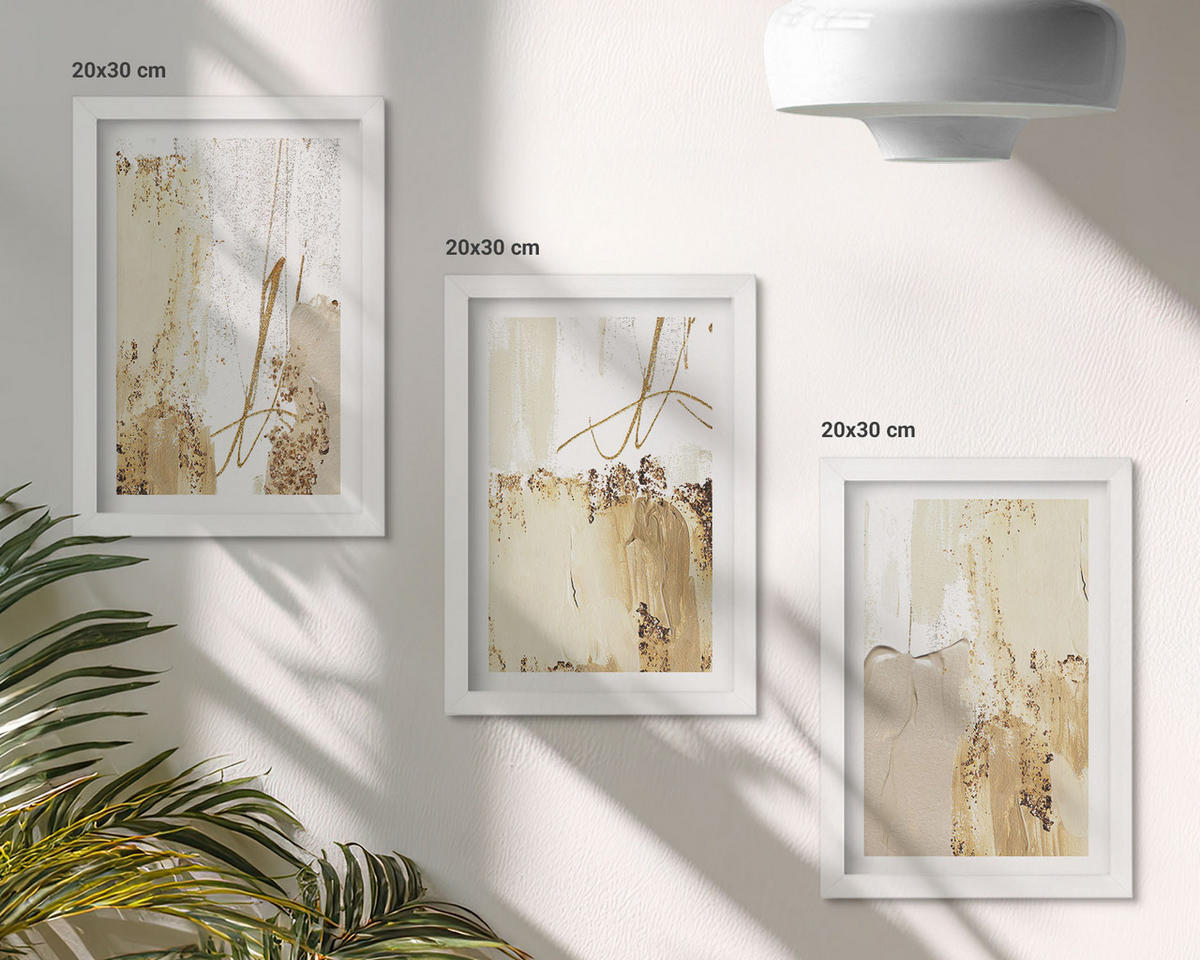 WANDBILDER 3er-Set - 20x30 cm Weißer Rahmen - Abstrakte Muster beige weiß - Weiß, Kunststoff (20/30cm) - ArtPrintCave