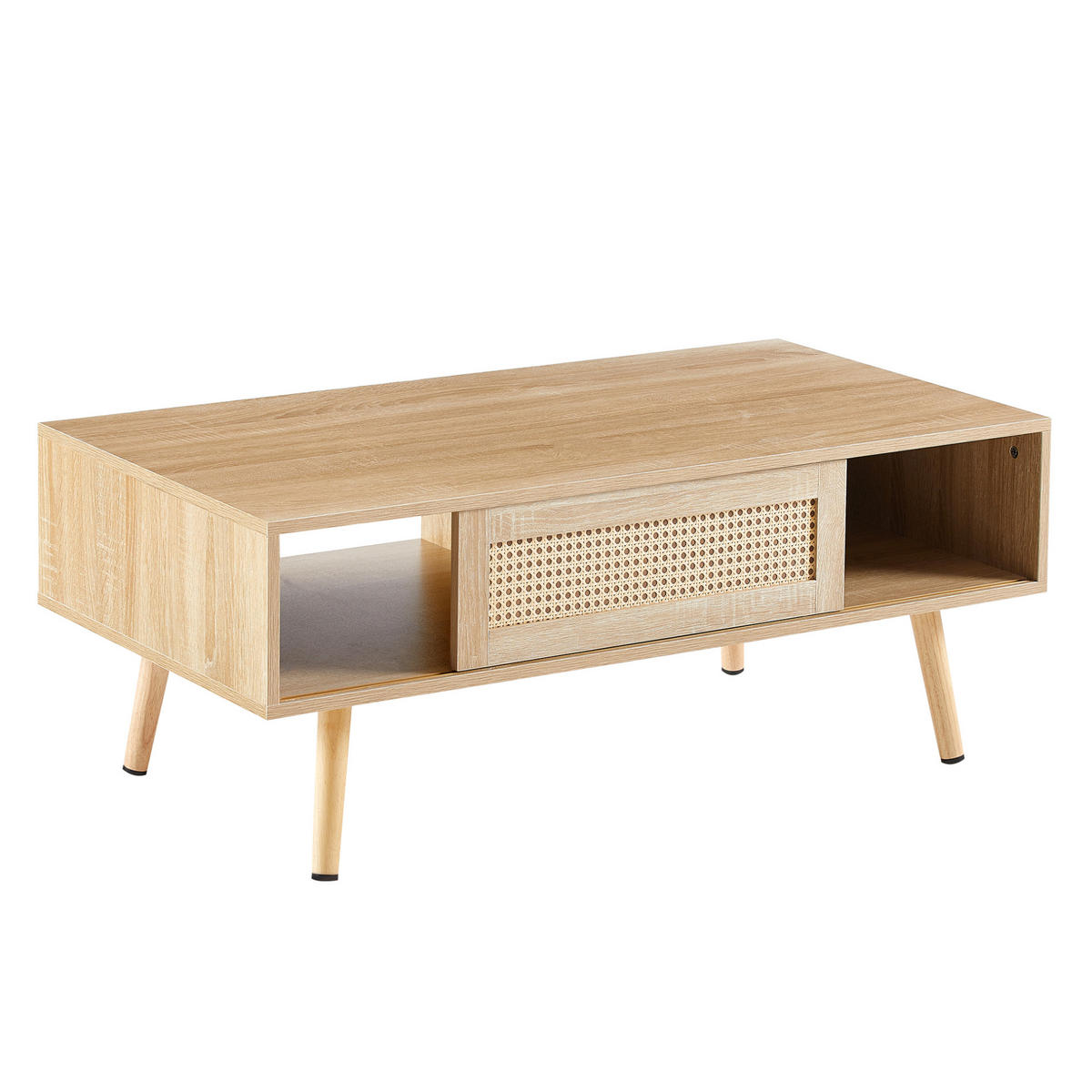 COUCHTISCH 105/55/40 cm in Natur aus MDF mit Rattan-Schiebetür - Braun, Holzwerkstoff (105/55/40cm) - OKMYHOME