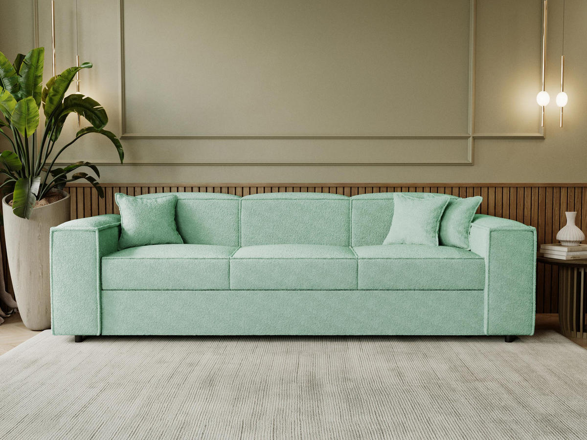 SCHLAFSOFA Santos Boucle - Schwarz/Mintgrün, Holzwerkstoff/Kunststoff (252/79/88cm) - MIRJAN24