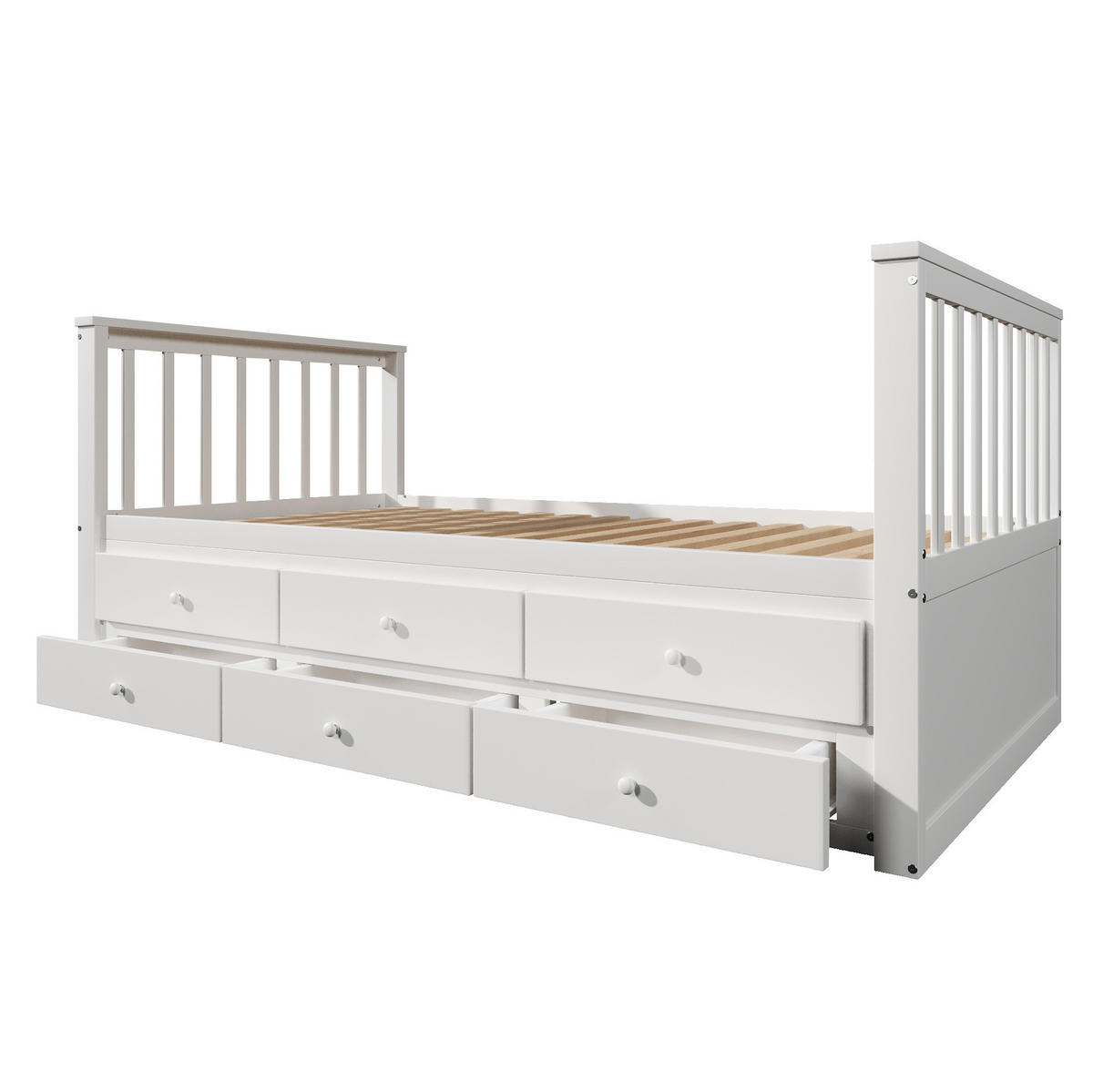 TAGESBETT 90/200 cm mit Ausziehbett, 3 Schubladen und rahmen, Weiß - Weiß, Holzwerkstoff (90/200cm) - Redom
