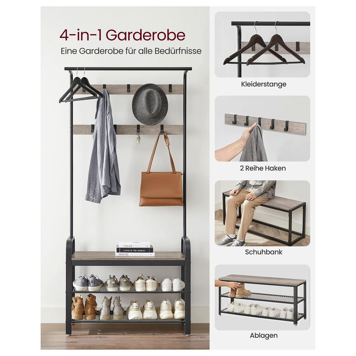 GARDEROBENSTÄNDER Helsinki - Weiß, Holzwerkstoff (70/175/32cm) - Hansiro