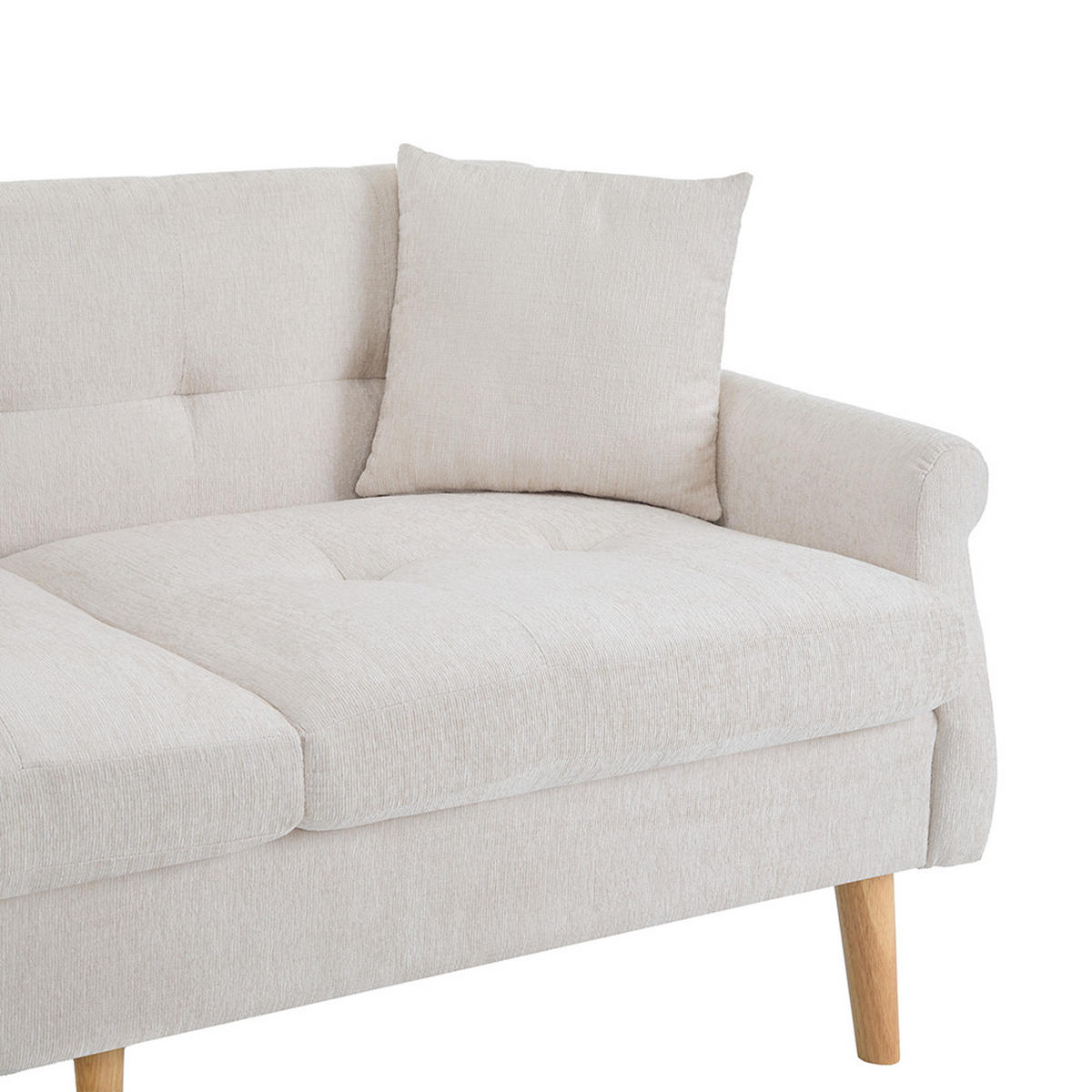 DOPPELSOFA in Beige Chenille-Stoff mit dicken Kissen - Beige, Holz/Textil (74/77/162cm) - KOMHTOM