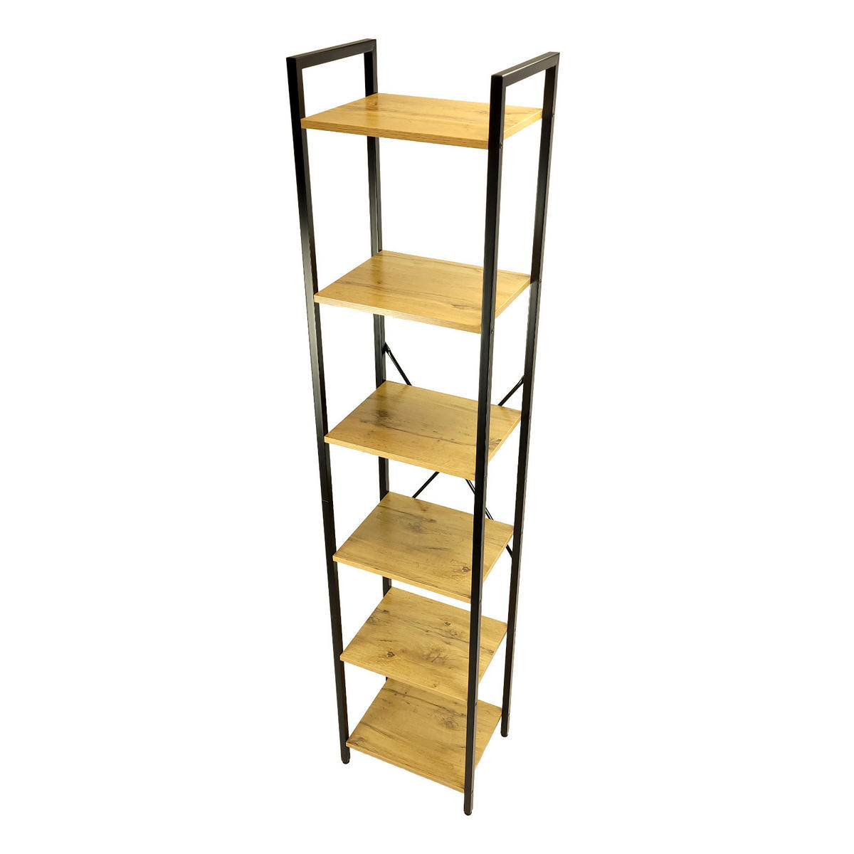 STANDREGAL Holzoptik Metall Eichefarben Schwarz mit 6 Böden 187,5 x 39,5 x 30 cm - Eichefarben/Schwarz, Holzwerkstoff/Metall (40/187.5/30cm) - Begryf