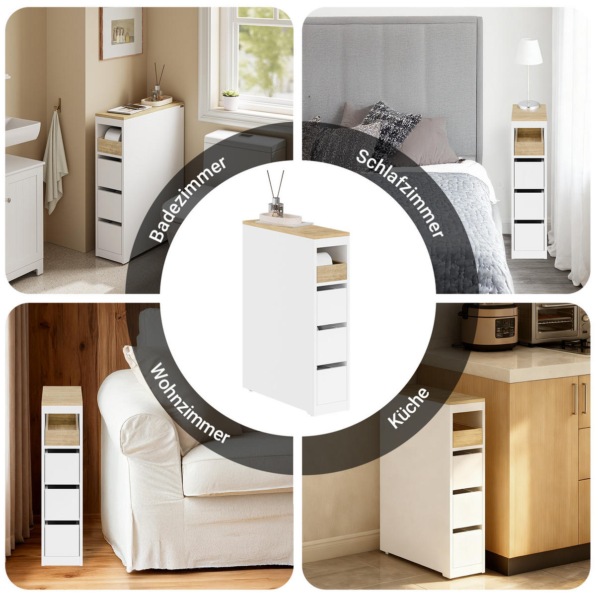 NISCHENSCHRANK mit 3 Schubladen, Weiß 60x20x82,3cm - Weiß, Holzwerkstoff (20/82.5/60cm) - SoBuy