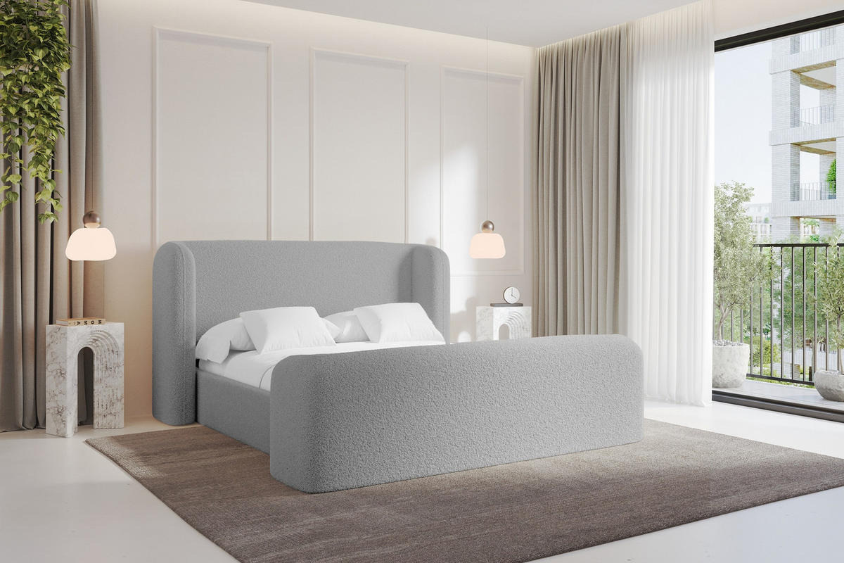 POLSTERBETT mit Bettkasten, Fußteil und Lattenrost, Boxbett ohne Matratze - ESTI-Z 160x200 Hellgrau - Silberfarben, Holzwerkstoff/Textil (160/200cm) - ALTDECOR