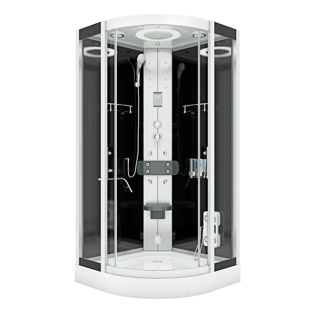 DAMPFDUSCHE Duschkabine D58-23T2-EC sw 100x100 - Schwarz, Glas/Kunststoff (100/100/215cm) - AcquaVapore by Sandra Jentho