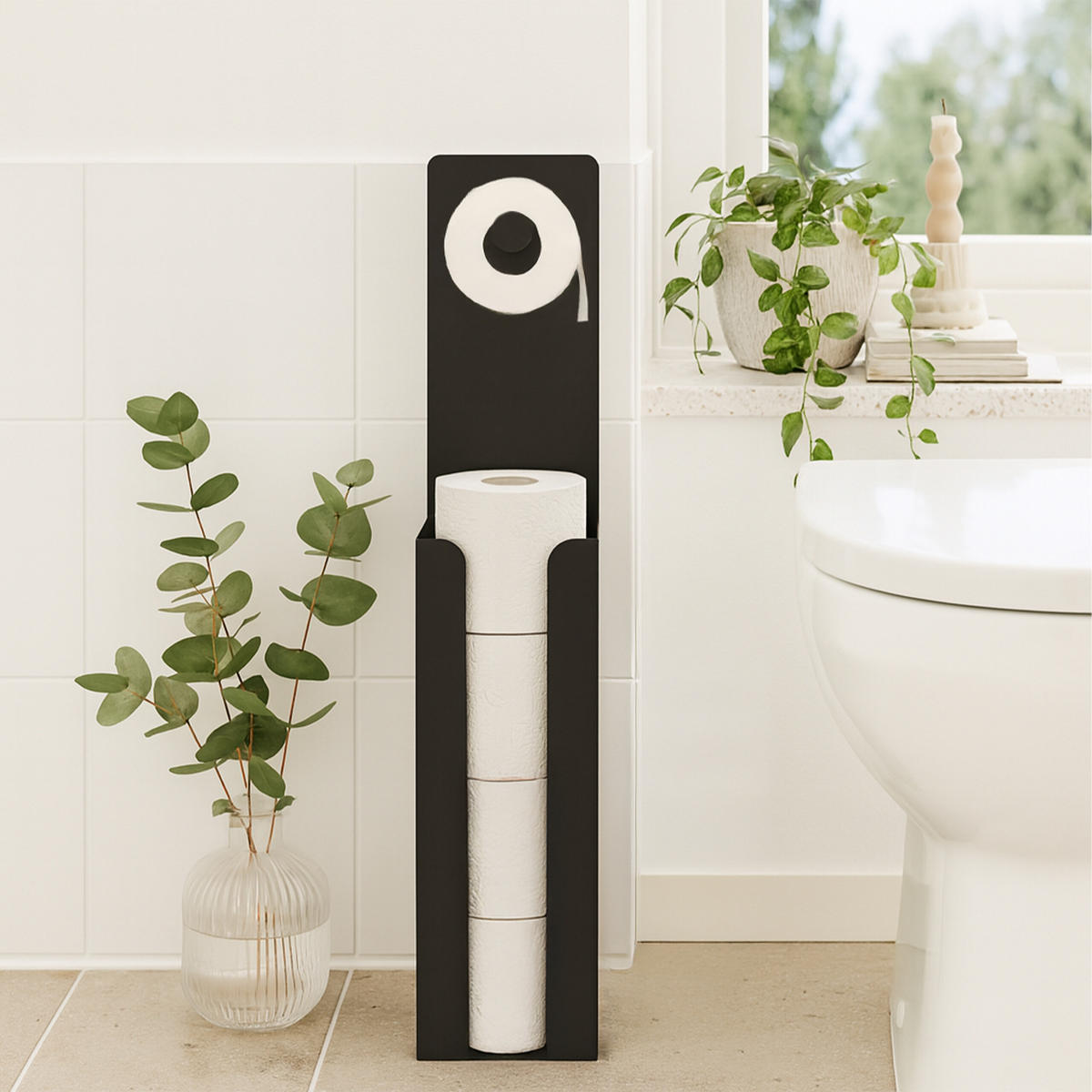 WC-GARNITUR - Schwarz, Kunststoff/Textil (22/67/12cm) - Relaxdays