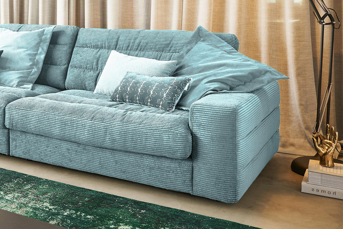 ECKSOFA XL LANA Hellblau Cord - Schwarz/Hellblau, Textil (416/205cm) - KAWOLA