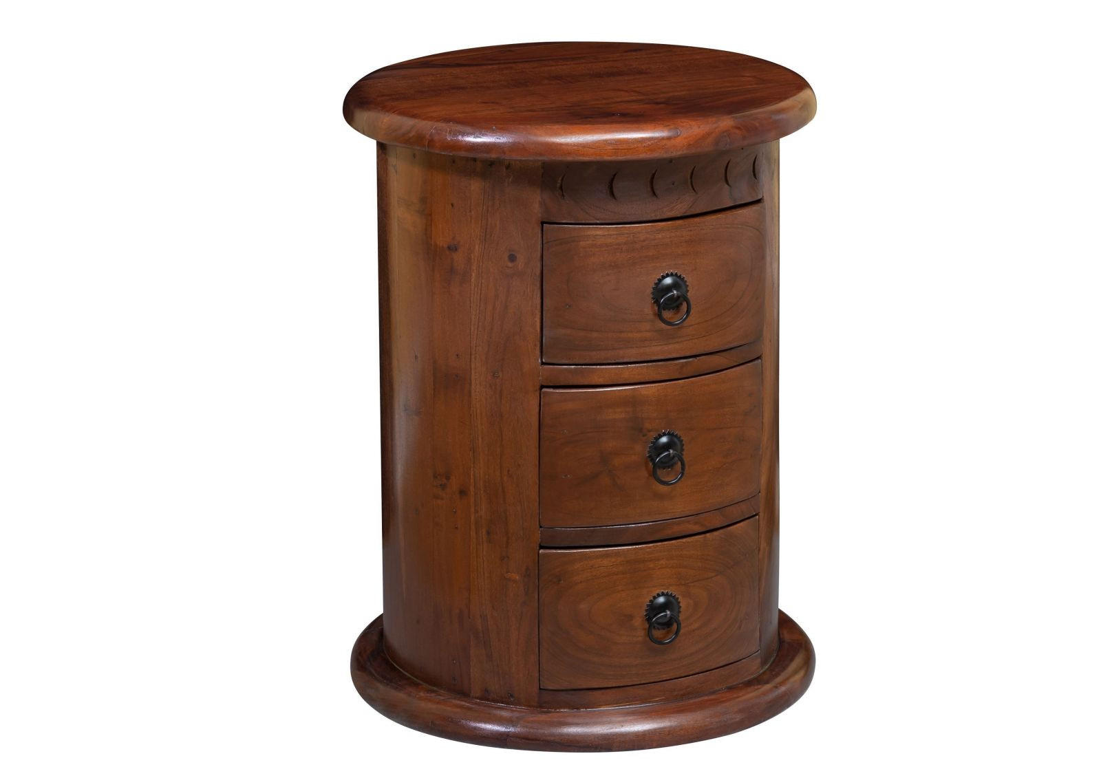 NACHTTISCH rund Akazie 42x42x55 nougat lackiert OXFORD #337 - Dunkelbraun, Holz (42/55/42cm) - Massivmoebel24