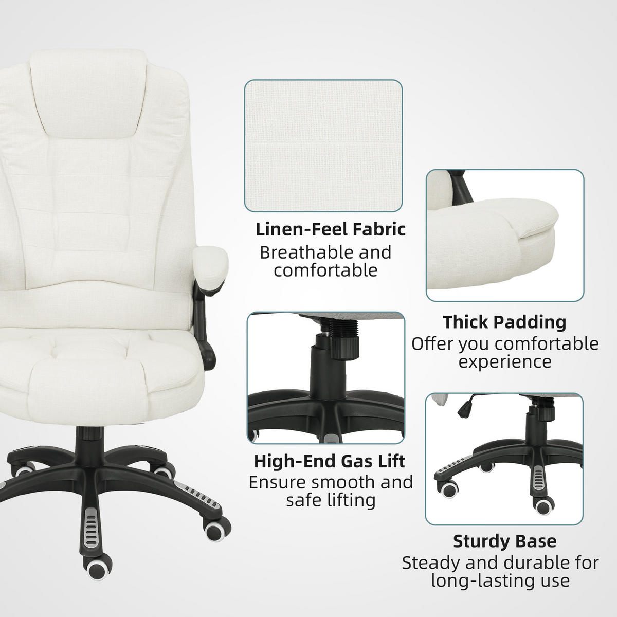 MASSAGESESSEL Chefsessel Gamingstuhl Drehstuhl Massagebürostuhl Cremeweiß - Schwarz/Weiß, Kunststoff/Textil (74/116/67cm) - Vinsetto