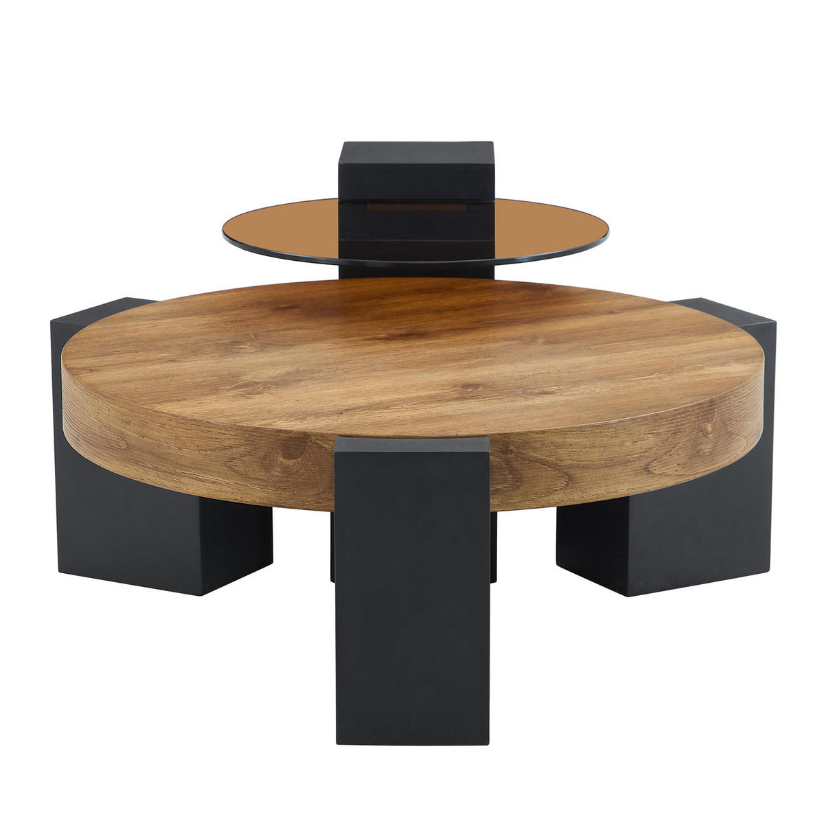 COUCHTISCH-SET aus MDF und Glas 61x61x30 cm Schwarz in Holzoptik mit Beistelltisch - Schwarz, Holzwerkstoff (61/61/30cm) - IVMEU