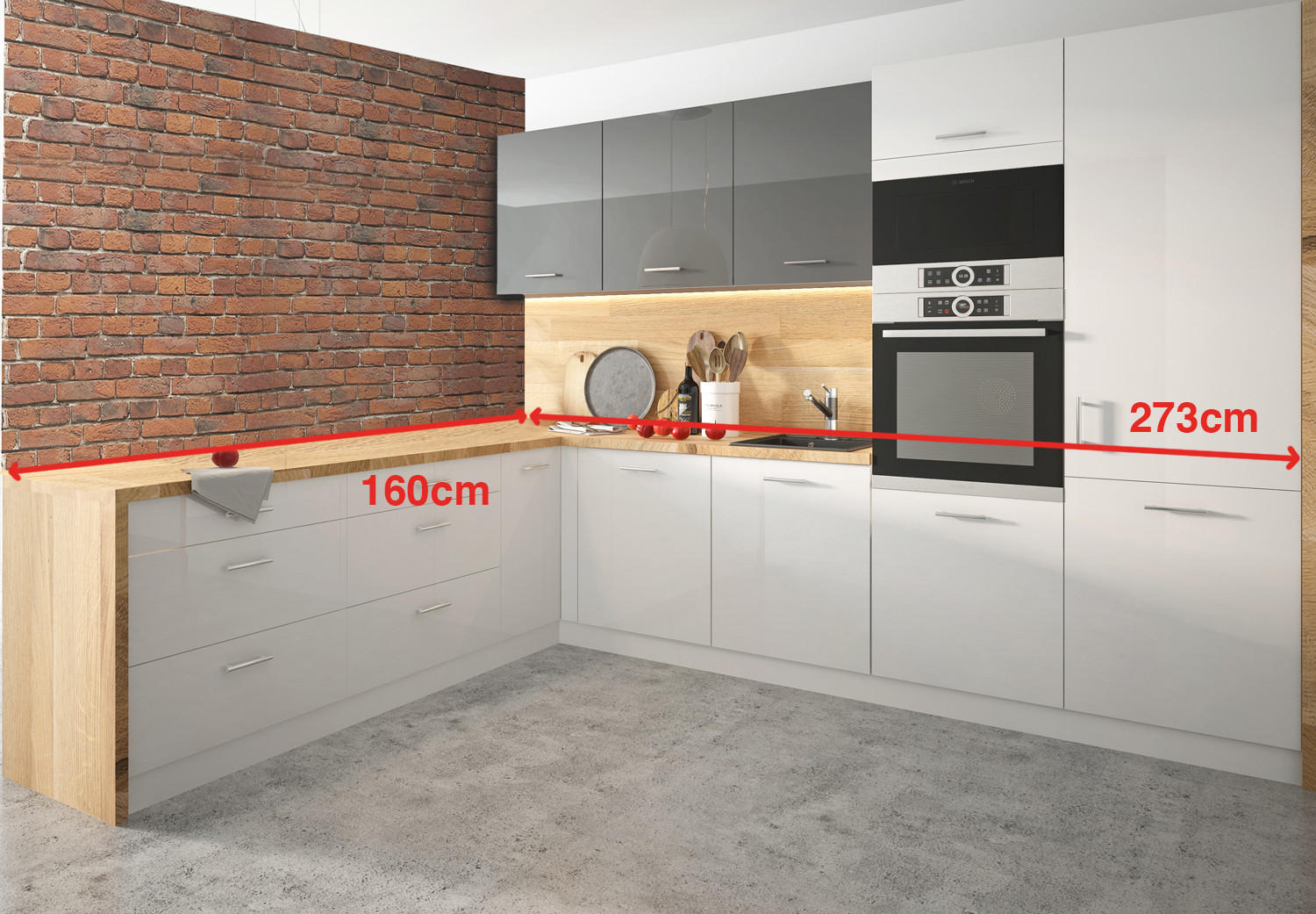 WINKELKÜCHE Essen Trend weiß / weiß-graphit hochglanz 10-teilig - Weiß/Grau, Holzwerkstoff (160/207/273cm) - Feldmann-Wohnen