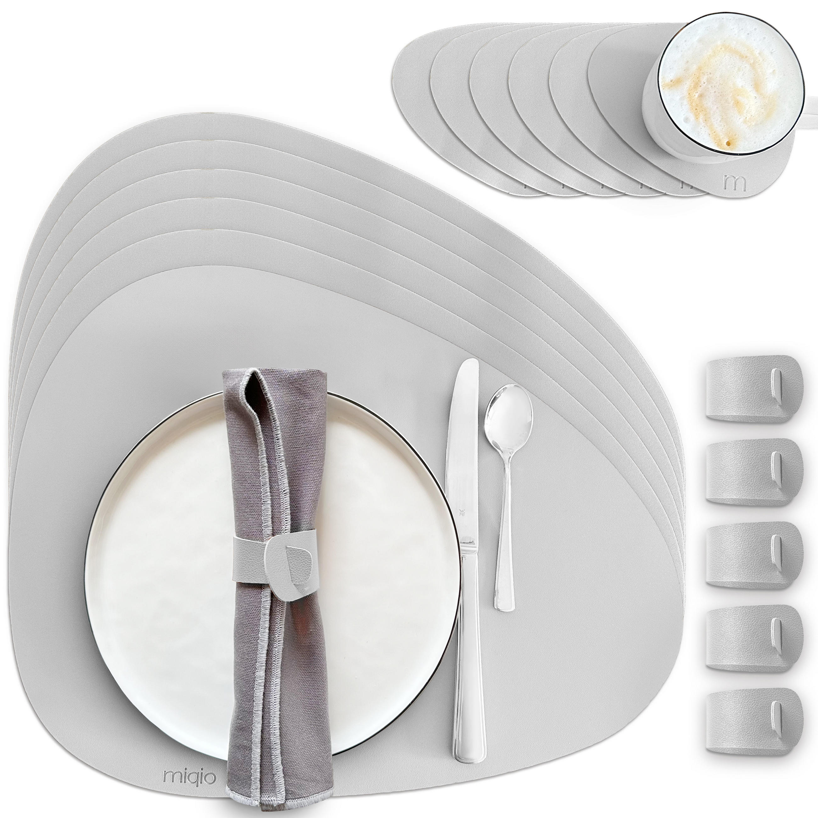 TISCHSETS aus Kunstleder Steinform 18 Teile - Grau, Textil (40/32/3cm) - Miqio Design