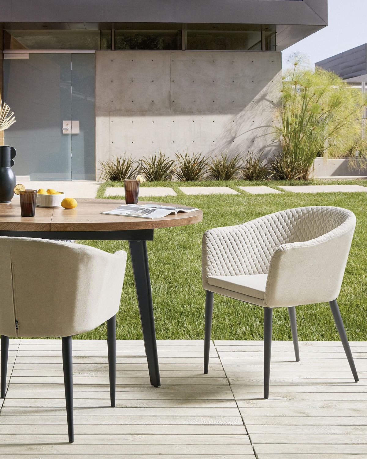 GARTENSTUHL 2er-Set Beige Tuluni - Beige/Schwarz, Textil (51/80/56cm) - Beliani