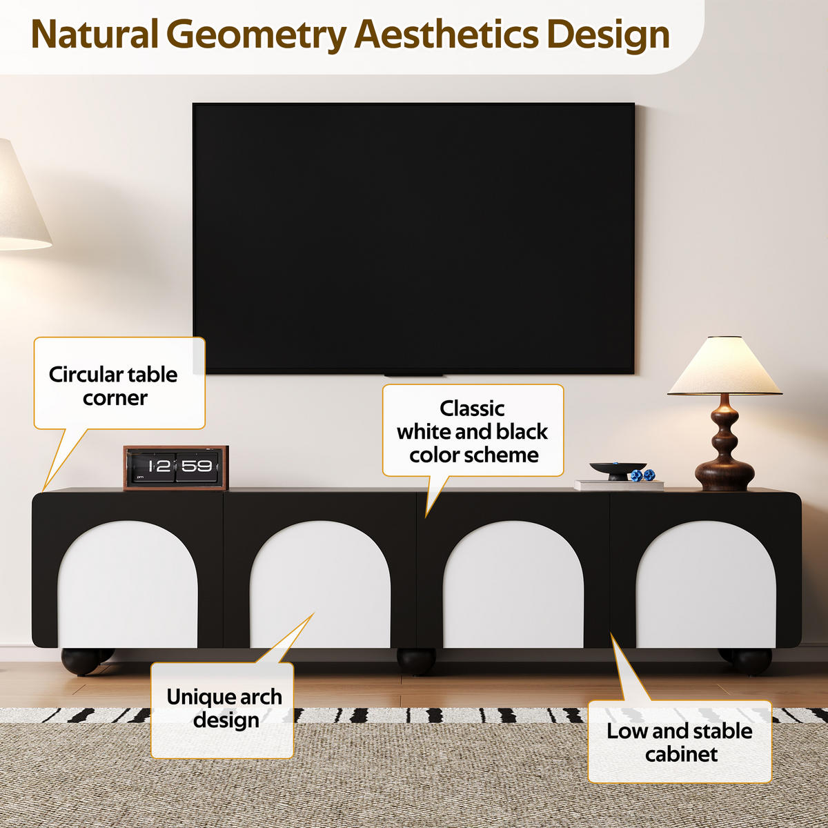 TV-SCHRANK Schwarz/Weiß 180/38/45 cm Zwei Schubladen Zwei Türen Kugelfüße - Schwarz, Karton (38/45/180cm) - PANGIVO