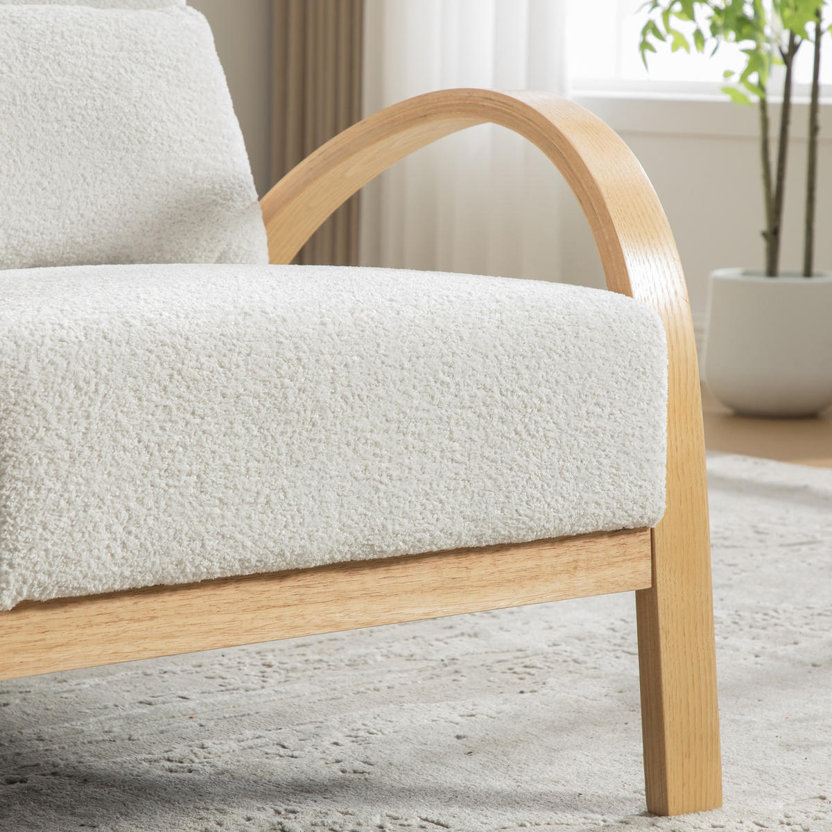 LOUNGESESSEL Chenille-Bezug mit Holzgestell, DE-42403, Elfenbein - Creme, Holz (82/83.5/70cm) - ComfortXL