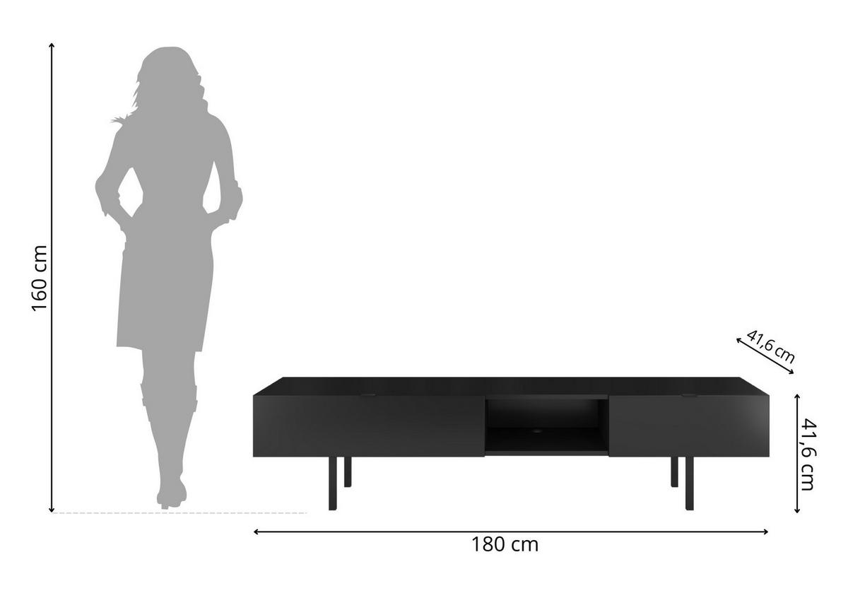 LOWBOARD Myway, Schwarz, 1 Schublade, Minimalistisch, 180 cm - Schwarz, Holzwerkstoff/Metall (180/41.6/41.6cm) - Skandica